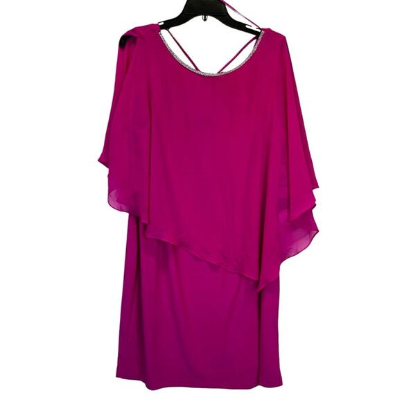 MSK Short Sleeve Embellished Cape Sheath dress fiercely fuchsia - XL - Picture 3 of 13